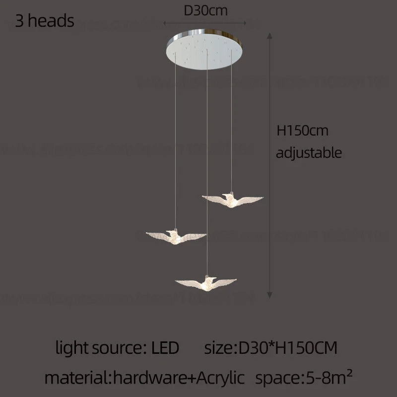 Lustre suspension d'escalier LED Delphine Swallow Bird