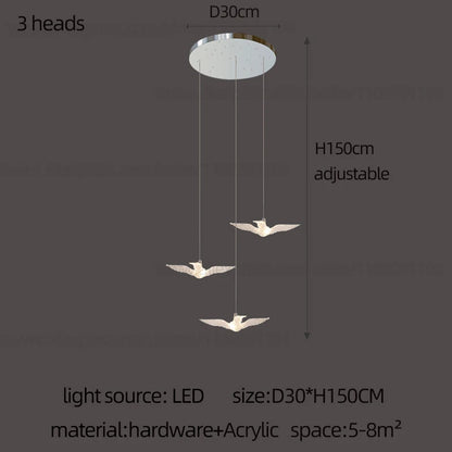 Lustre suspension d'escalier LED Delphine Swallow Bird