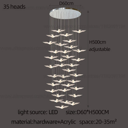 Lustre suspension d'escalier LED Delphine Swallow Bird