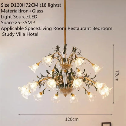 Lustre Évelyne en verre floral pour salles à manger et halls de luxe