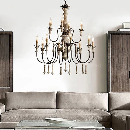 Lustre en bois vintage pour salon et hall de villa