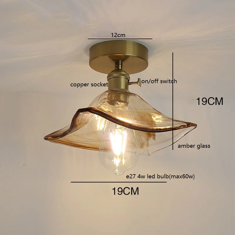 Éloise Amber Glass Copper Ceiling Light