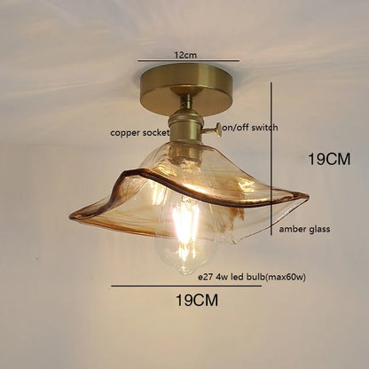 Éloise Amber Glass Copper Ceiling Light