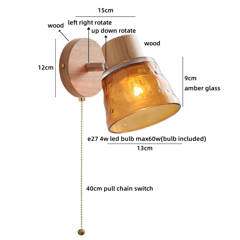 Lucienne Amber Glass Wood Wall Light