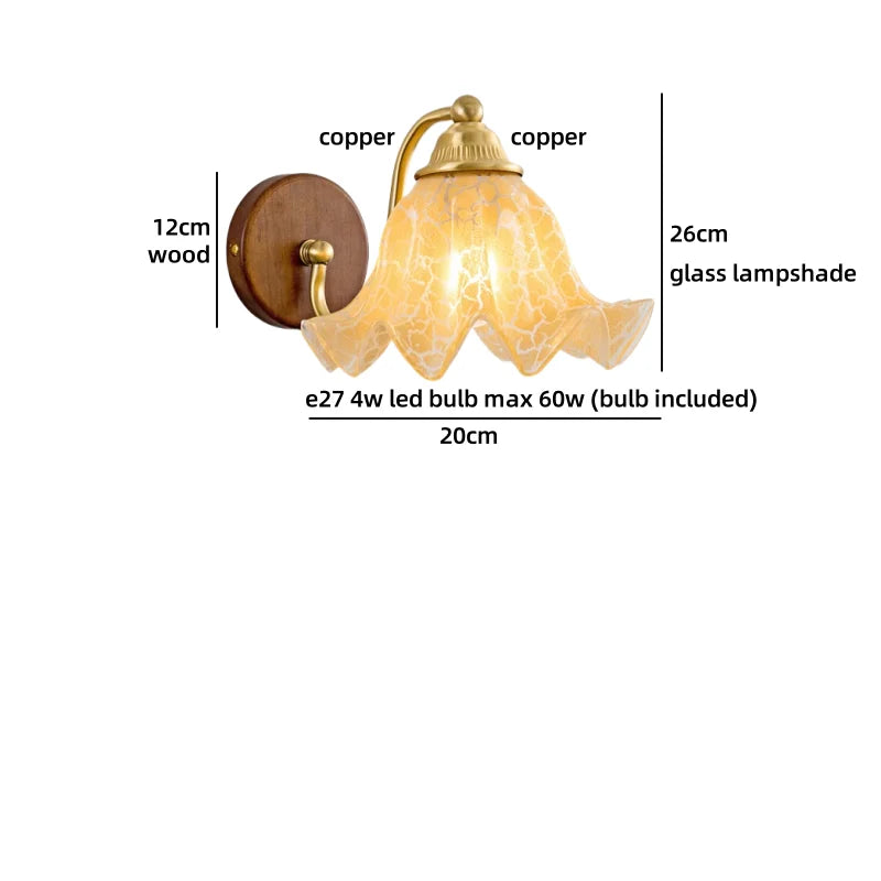 Amélie Nordic Glass Wood LED Wall Lamp Antique Brass