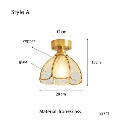 Adèle Classical Glass Ceiling Lamp Copper Frame Retro