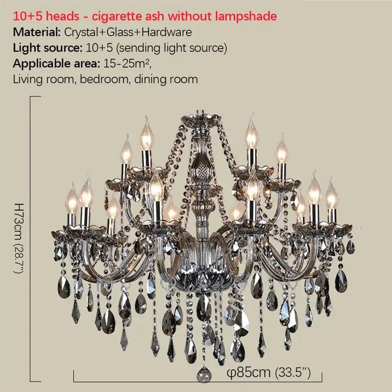 ELARA European Luxury Crystal Pendent Lamp Smoke Gray Living Room Restaurant Bedroom Villa Hotel Western Restaurant Chandelier