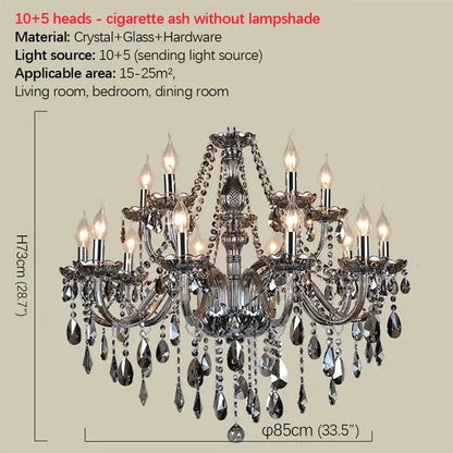 ELARA European Luxury Crystal Pendent Lamp Smoke Gray Living Room Restaurant Bedroom Villa Hotel Western Restaurant Chandelier