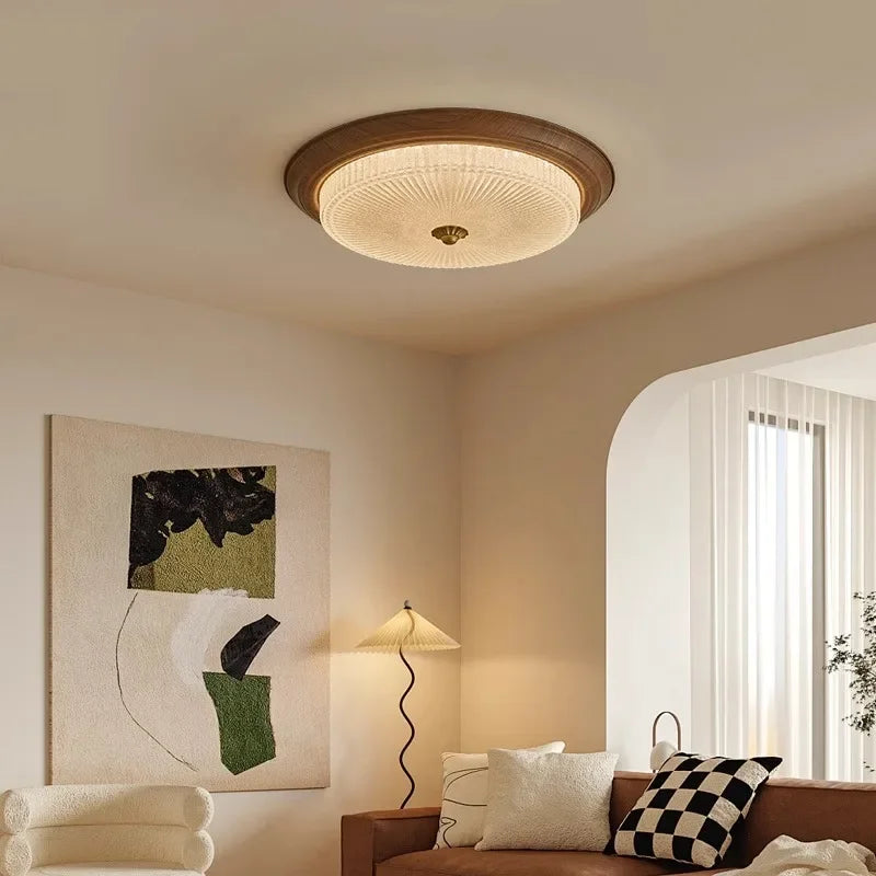 Juliette Walnut Art Deco Etched Glass Ceiling Light