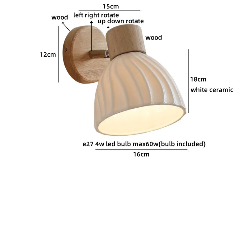 Camille Applique Murale LED en Céramique Blanche Interrupteur E27 Nordique