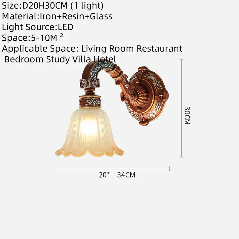 Lustre européen de luxe rétro en fer avec verre dépoli