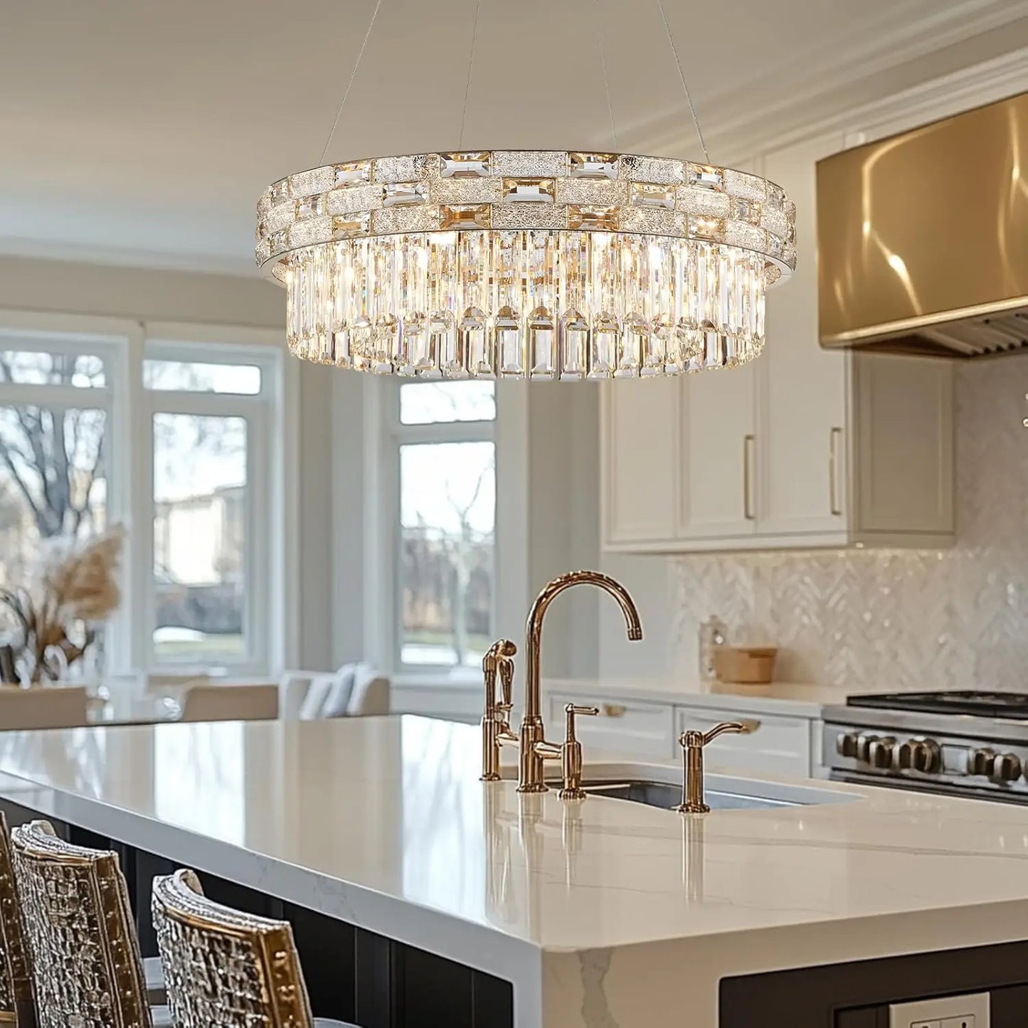 Lustre Suspendu Circulaire de Luxe en Cristal pour Salle à Manger et Salon