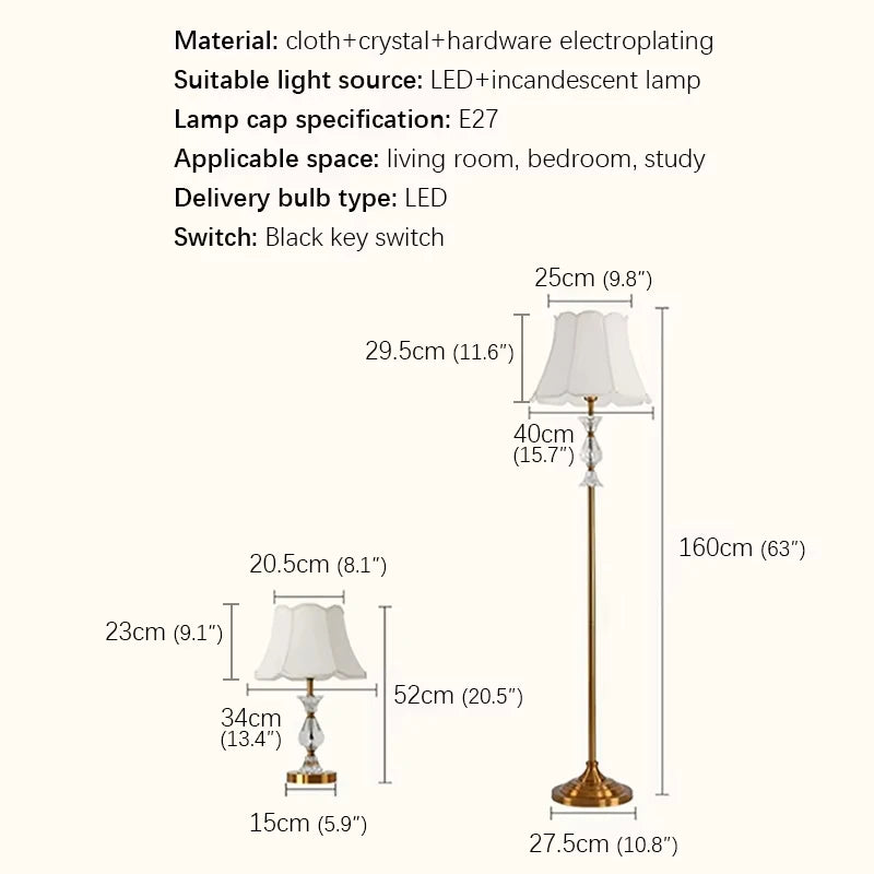 Lampadaire d'angle de canapé Camille rétro en cuivre avec cristaux et LED