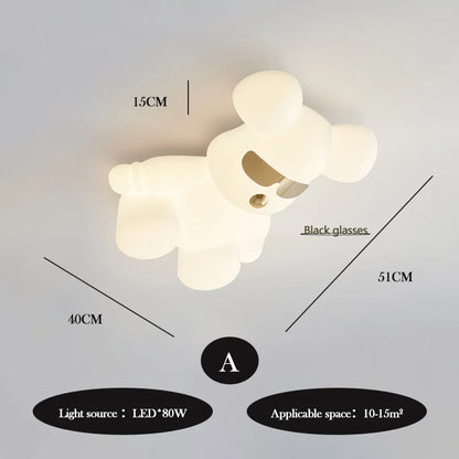 Amélie Nordic White Bear Kids LED Ceiling Light Minimalist