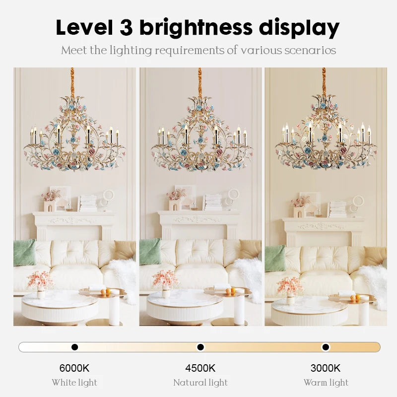 Lustre LED Camille en céramique florale européenne Rose Art déco moderne
