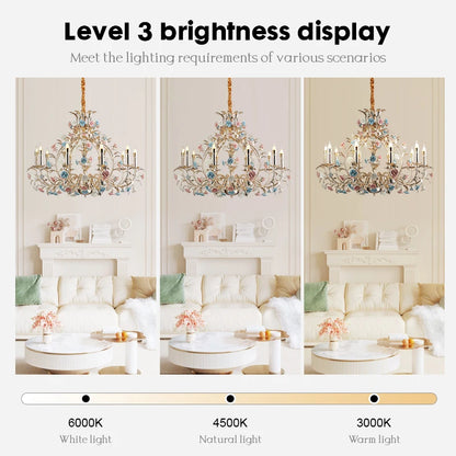 Lustre LED Camille en céramique florale européenne Rose Art déco moderne