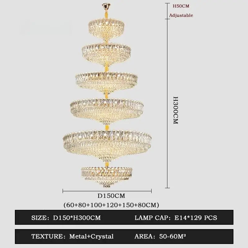 Grand lustre en cristal de luxe français Camille, LED dorées, éclairage pour grand hall
