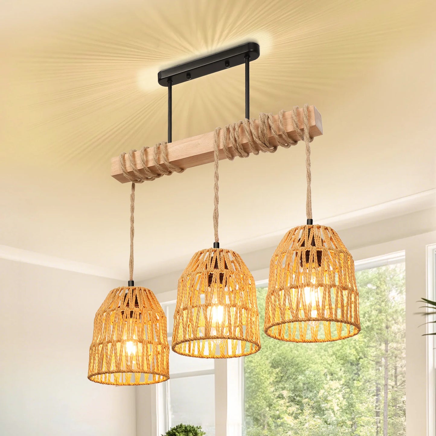 Suspension Plafonnier Élise Boho Rotin E27 Tressé Main