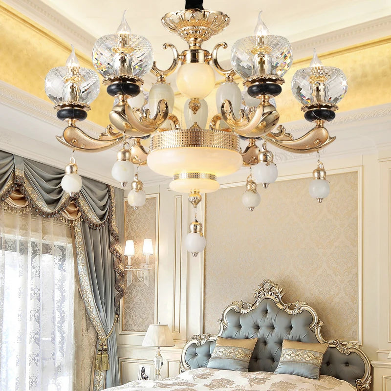 Natural Crystal Copper Pendant Chandelier for Duplex Villa Interiors