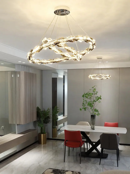 Élodie 2025 Plafonnier Moderne Anneau Cristal LED Dimmable Lustre Décoration Luminaire Argent
