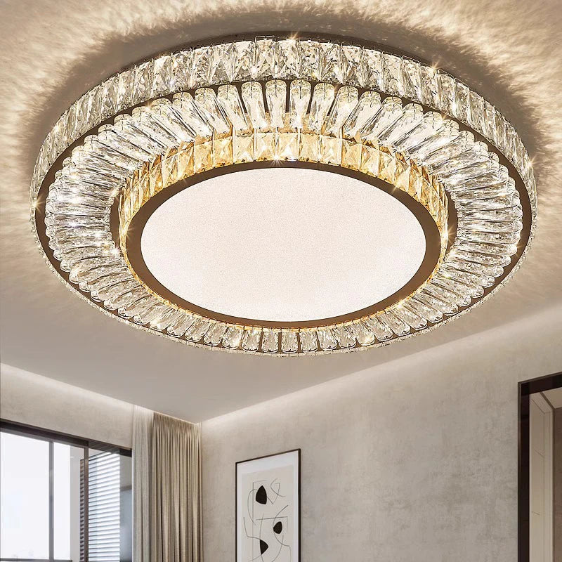 Plafonnier LED Isabella de luxe doré en cristal avec télécommande