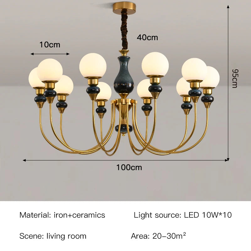 Lustre en céramique doré, minimaliste et rétro, avec lumières LED pour chambre et loft