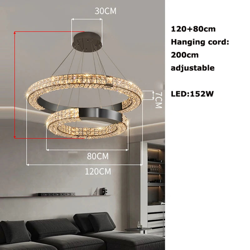Lustre en cristal scandinave Sophie en acier noir pour plafond