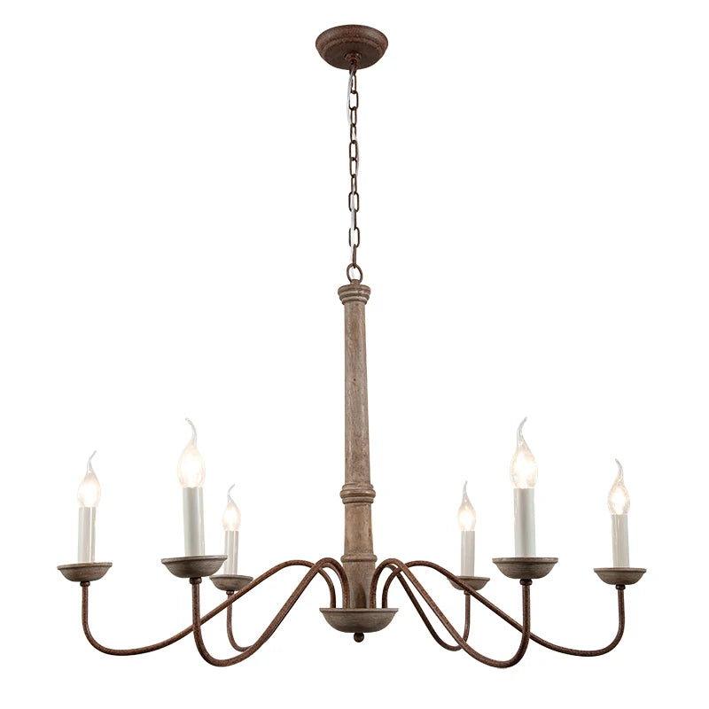 Lustre rustique en bois massif Amélie pour salles à manger et salons