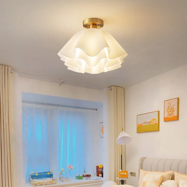 Lustre semi-plafonnier LED Sofia Nordic en verre dépoli blanc
