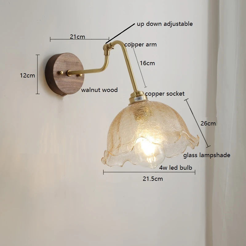 Camille Adjustable Fabric Wall Lamp with Copper Arm