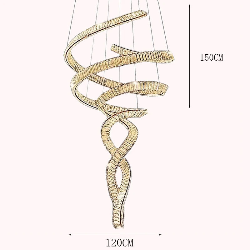 Lustre d'escalier Elara moderne en cristal avec LED, télécommande/contrôle tactile