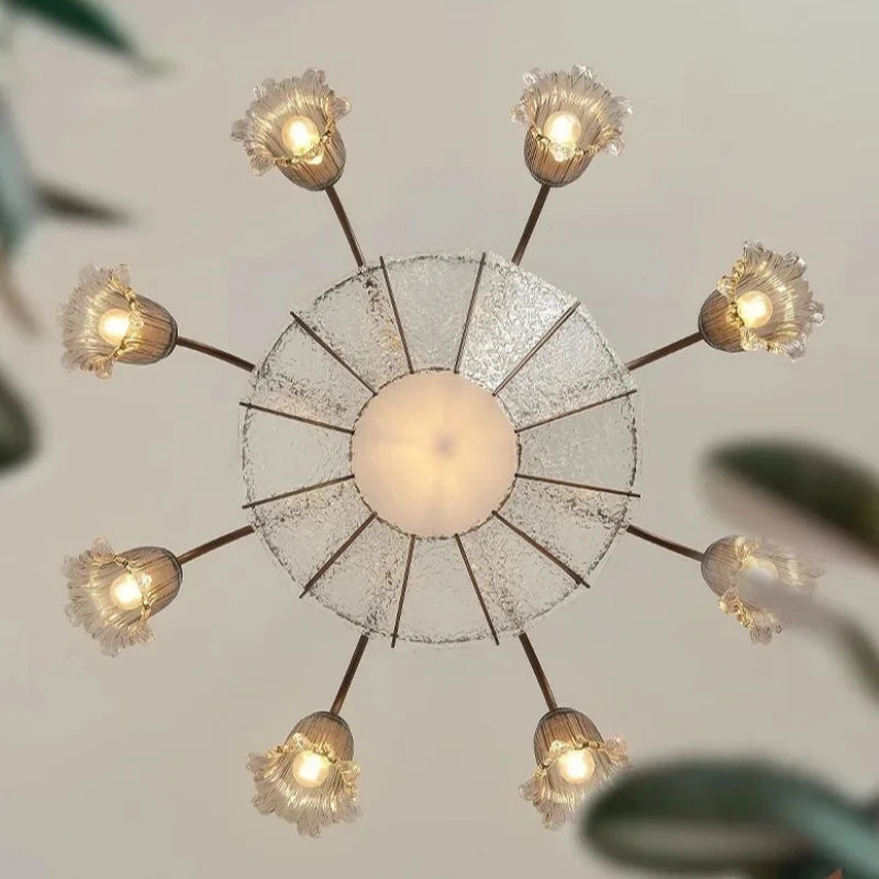 Lustre suspendu LED en verre floral vintage