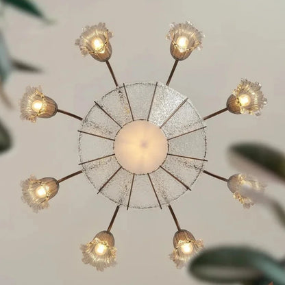 Lustre suspendu LED en verre floral vintage