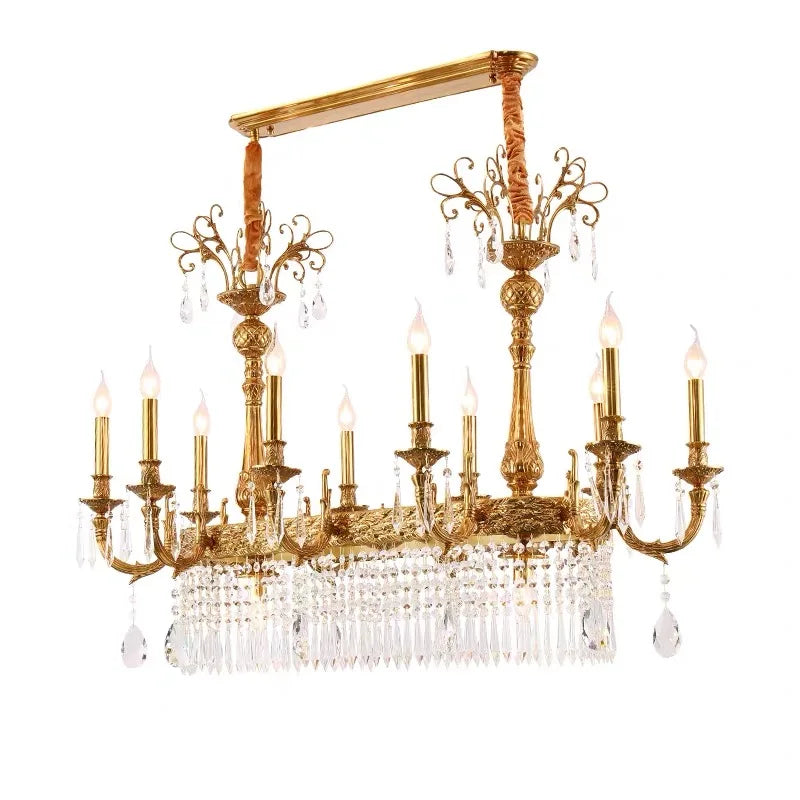 Lustre suspendu en cristal de cuivre de style européen à 10 lumières