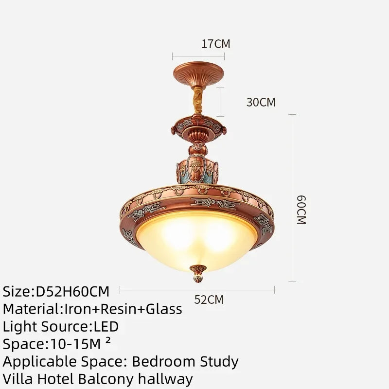 Lustre européen de luxe rétro en fer avec verre dépoli