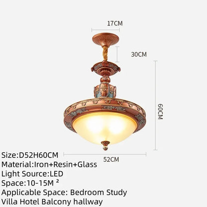 Lustre européen de luxe rétro en fer avec verre dépoli