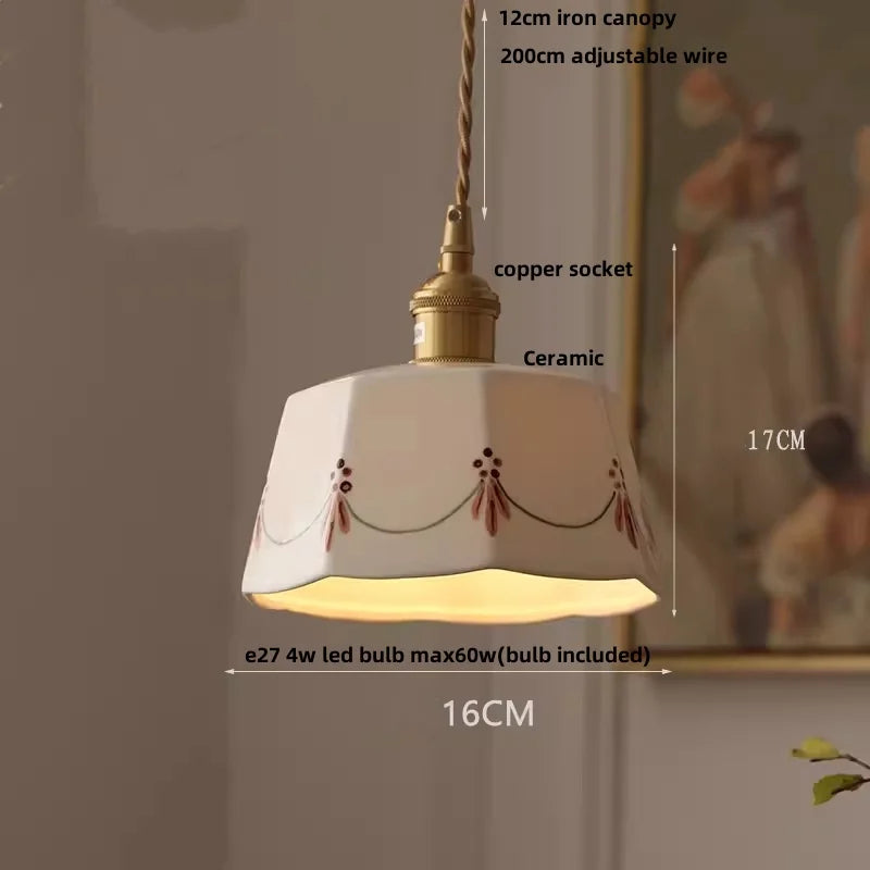 Suspension LED en céramique Fleur Rose Élise, en bois nordique