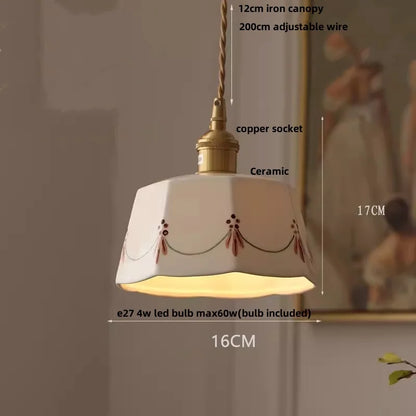 Suspension LED en céramique Fleur Rose Élise, en bois nordique