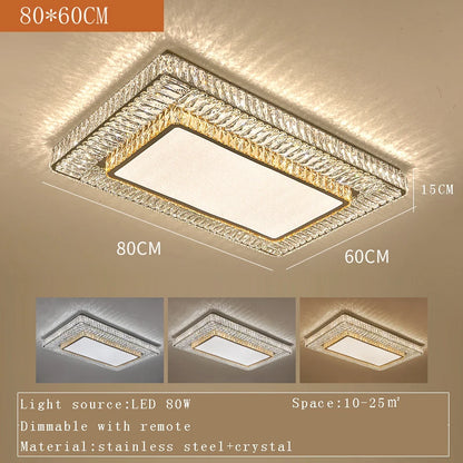 Plafonnier LED Isabella de luxe doré en cristal avec télécommande