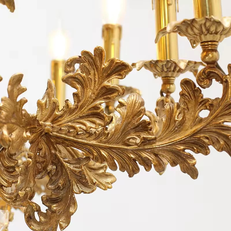 Lustre baroque 9 bougies en cuivre et cristal