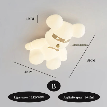 Amélie Nordic White Bear Kids LED Ceiling Light Minimalist