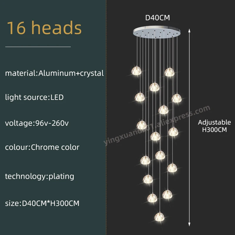 Lustre d'escalier en spirale en cristal Séraphine pour intérieurs de lofts de luxe