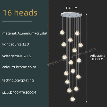 Lustre d'escalier en spirale en cristal Séraphine pour intérieurs de lofts de luxe