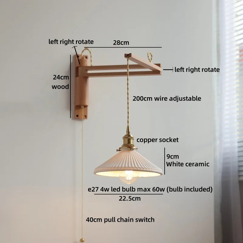 Applique murale Élise en céramique et bois pour chambre et salle de bain