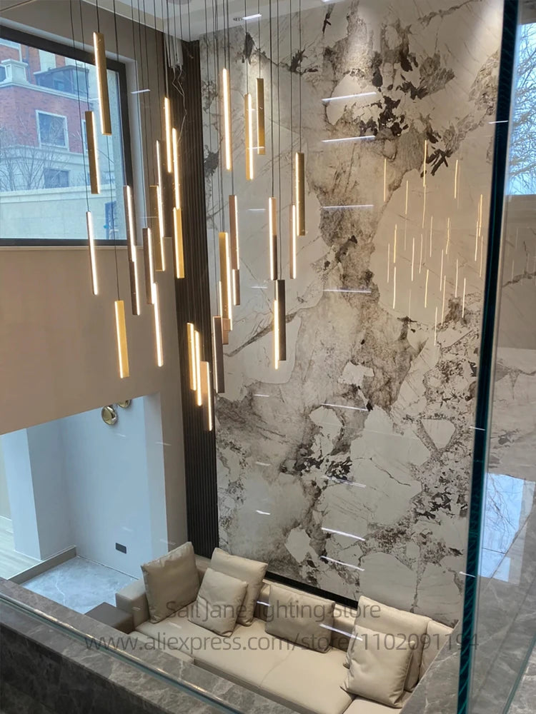 Élise Nordic Square LED Staircase Pendant Chandelier