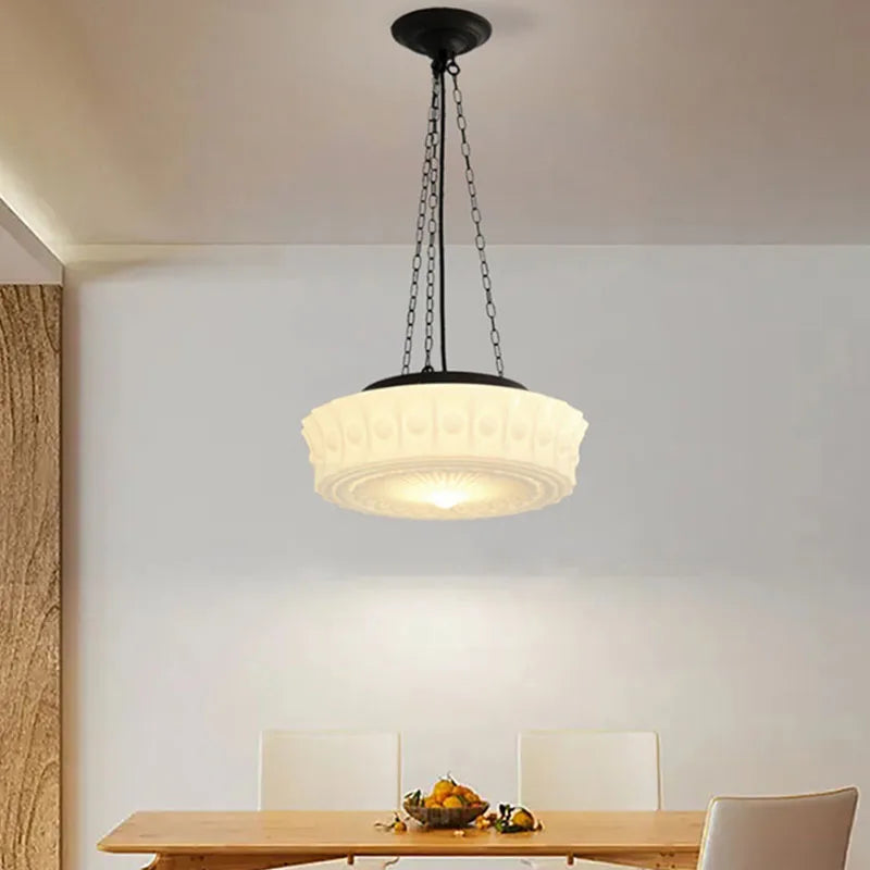 Léonie Cream Glass Hanging Ceiling Light with Chain