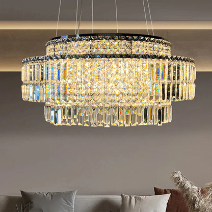 Isabelle Crystal Rectangle Pendant Light Luxury Gold Ceiling Lamp