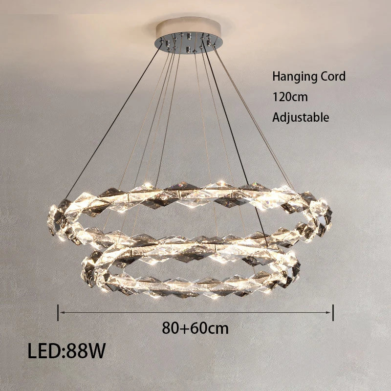 Élodie 2025 Plafonnier Moderne Anneau Cristal LED Dimmable Lustre Décoration Luminaire Argent