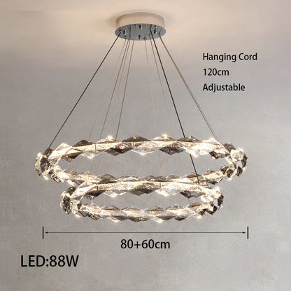 Élodie 2025 Plafonnier Moderne Anneau Cristal LED Dimmable Lustre Décoration Luminaire Argent