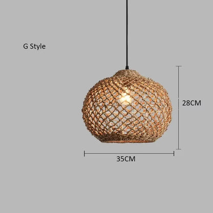 Élise Japanese Rattan Pendant Light E27 Woven LED Chandelier Beige